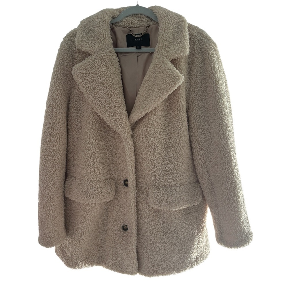 J.Crew Sherpa Teddy Coat | Beige Faux Fur Cozy Jacket | XL - Picture 2 of 8